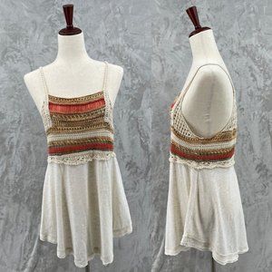 Free People Crochet Strappy Flowy Hippie Tank Top Orange Natural